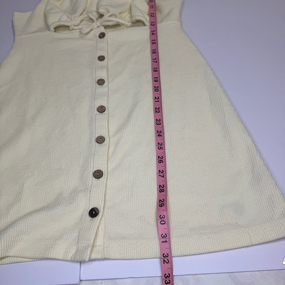 Free People Beach Yellow Button Front Mini Dress | Cutout Bust Sz Medium NWOT - Picture 8 of 8
